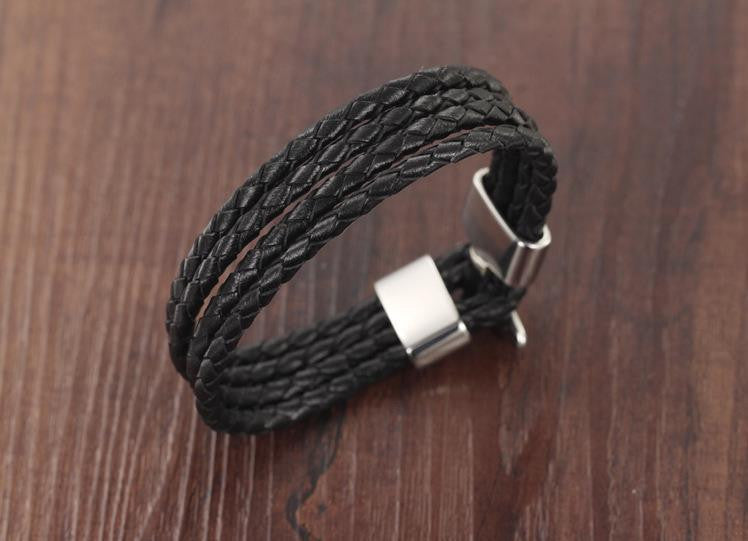 Outdoor Leather Titanium Men's Bracelet