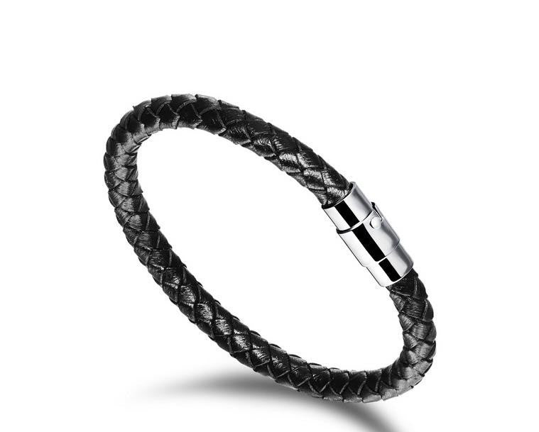 Stainless Steel Magnet Clasp Weave Leather Bracelet