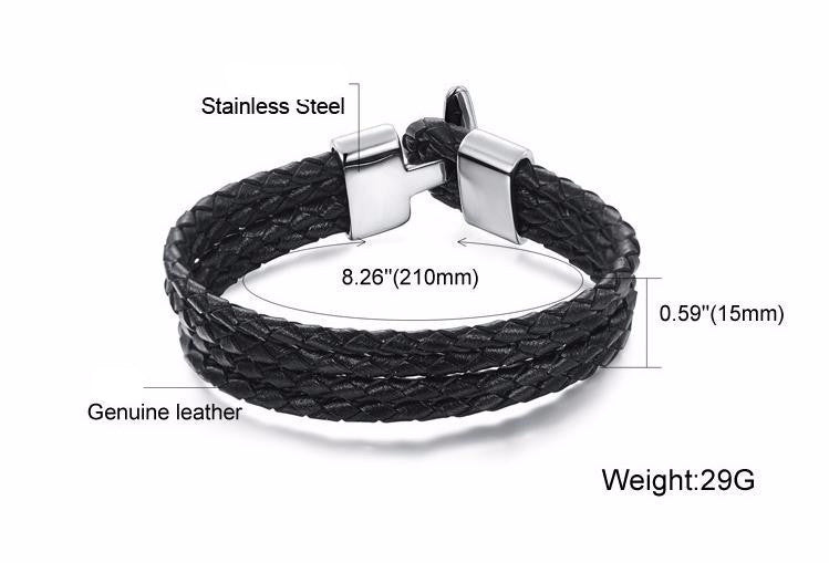 Outdoor Leather Titanium Men's Bracelet