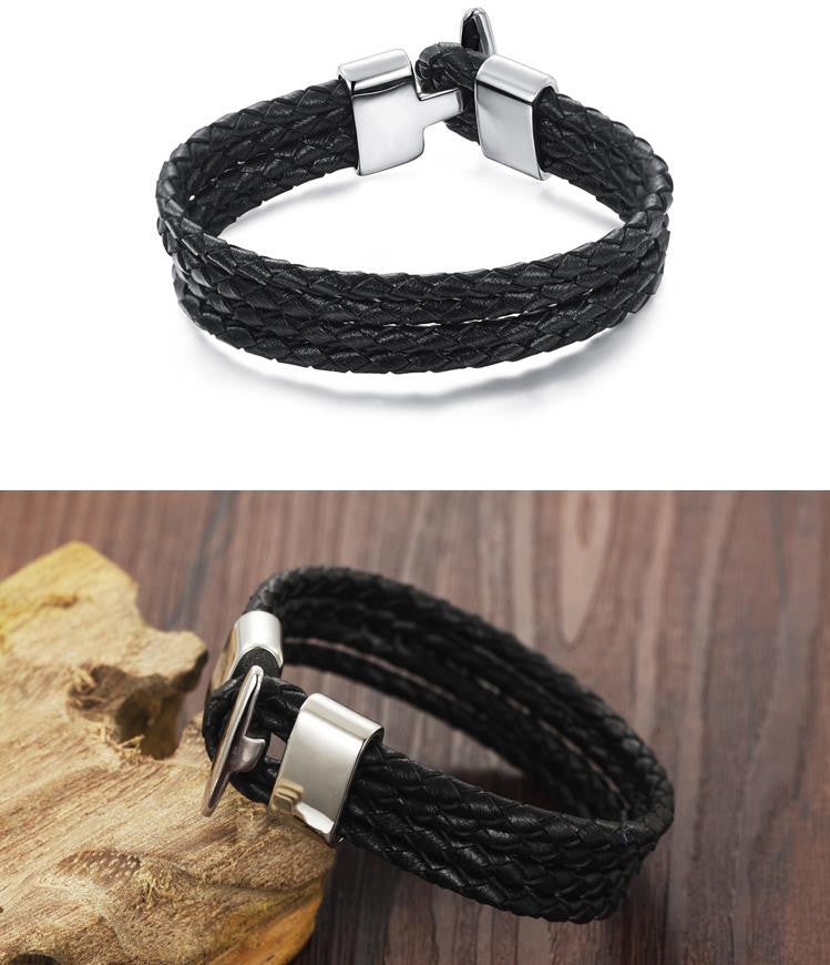 Outdoor Leather Titanium Men's Bracelet