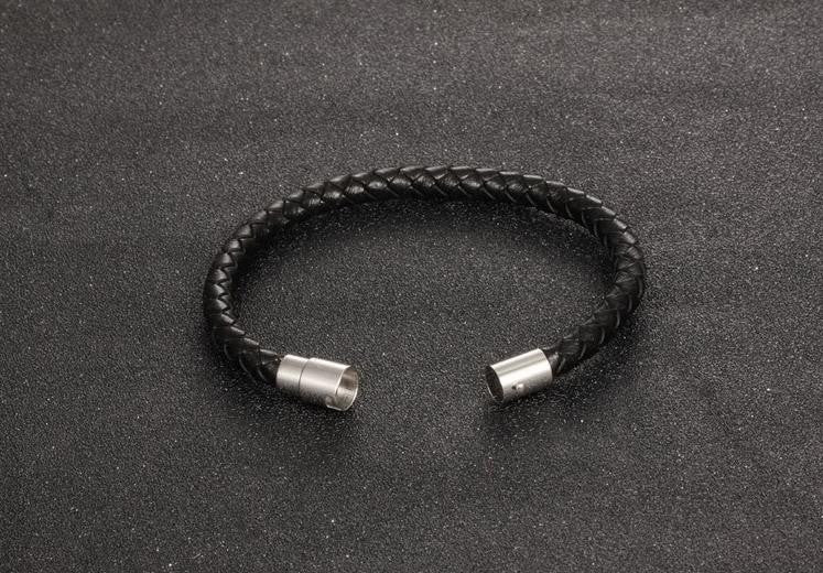 Stainless Steel Magnet Clasp Weave Leather Bracelet